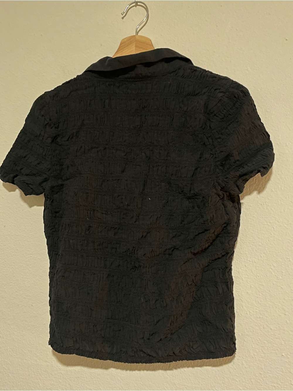 J. Crew Smocked Ruched Button-Up Short Sleeve Blouse, Size Large - Picture 3 of 4